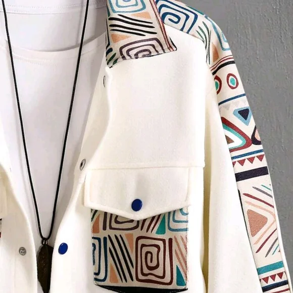 Men's Geometric Print Jacket With Flap Pockets - Picture 2 of 6